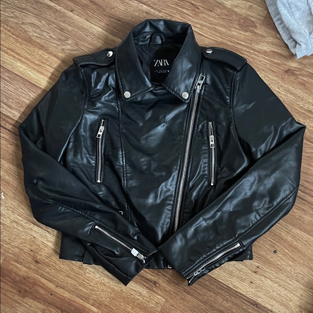 Zara Shiny Black Biker Jacket